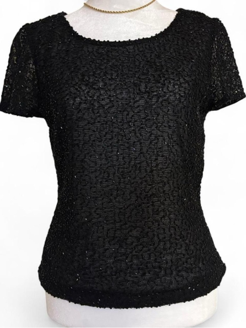 Papell Boutique Black Fully Beaded  Scoop Neck Top size small